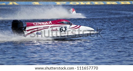 VYSHGOROD, UKRAINE - JULY 20: Jay Price (QAT) in the Grand Prix of Ukraine F1H2O UIM World Championship for power boating, July 20, 2012.