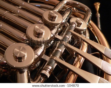 Up close view of a french horn