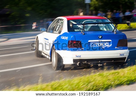 ZAGREB, CROATIA - MAY 9, 2014: 40th INA Delta Rally, the oldest, and most popular car racing event in Croatia. Marko BRKLJACIC in BMW E36 325 turbo