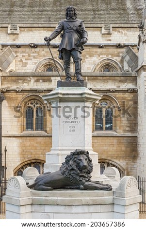 Statue of Oliver Cromwell outside the House of Commons of the United Kingdom in Westminster in London, United Kingdom.