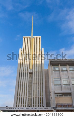 LONDON, ENGLAND - DECEMBER 25, 2011: The Church of Jesus Christ of latter day saints on Exhibition Road. The building  served as the British headquarters of the Mormon Church in the 1960s and 70s.