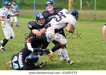 ZAGREB, CROATIA - OCTOBER 24: American football game in Croatian league between Cannons and Riders on October 24, 2010 in Zagreb, Croatia
