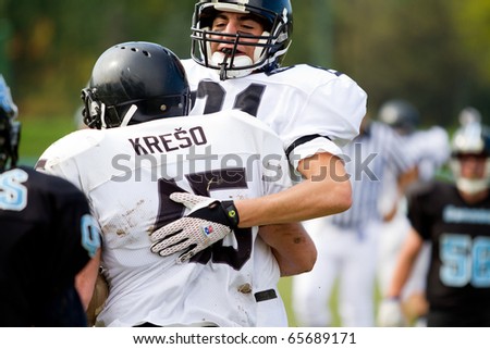 ZAGREB, CROATIA - OCTOBER 24: American football game in Croatian league between Cannons and Riders on October 24, 2010 in Zagreb, Croatia