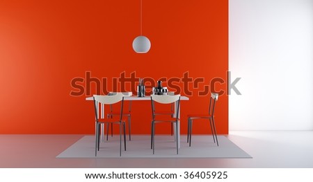 Chair  and table to  face a blank wall