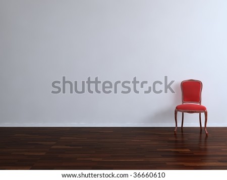 Red Chair to  face a blank wall