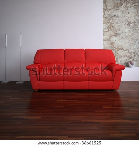 red leather Couch to face a blank wall
