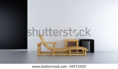 sunlounger and racks to face a blank white wall