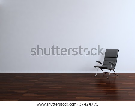 black leather armchair to face a blank white wall
