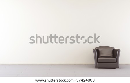 Black leather Armchair to face a blank white wall - right side