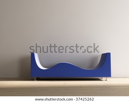 Stylistic blue Couch to face a blank white wall