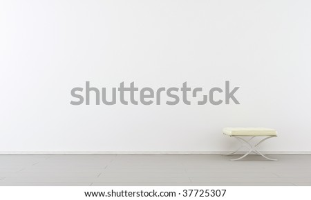 Simple white Chair to face a blank wall - rigth side of view
