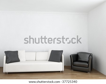 couch and armchair to face a blank wall