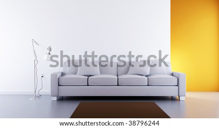 Living Room Setting - white couch to face a blank white wall