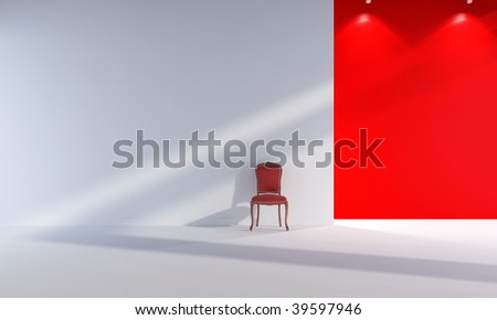 Modern Red Chair to face a blank white wall
