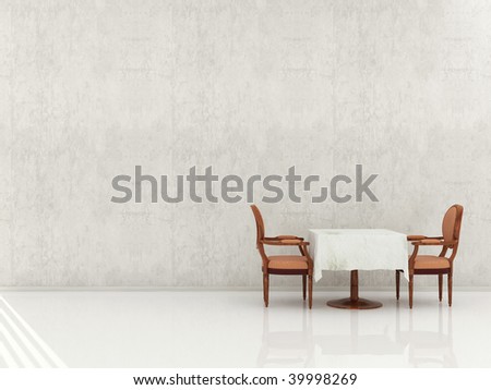 Dinning room setting - Chair and Table to face a blank wall