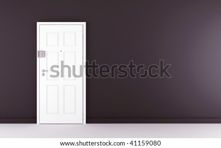 Blank black wall with white door on left side