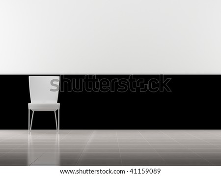 Modern white Chair to face a blank wall - on left side