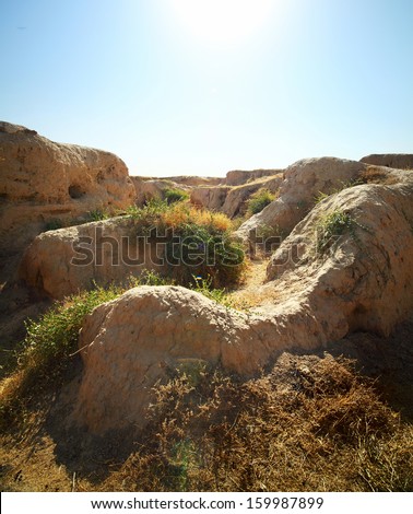 Remains of archaeological excavations in the place of ancient city of Afrasiyab (from 500 BC). Nothern Samarkand, Uzbekistan