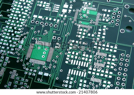 Close-up image of green board made for surface mount technology components