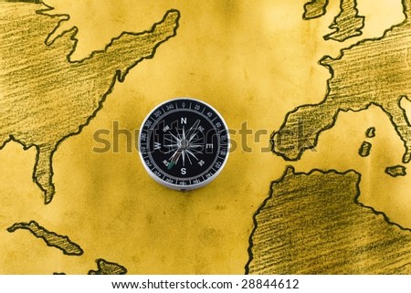 Ancient map of the Earth\'s part with compass