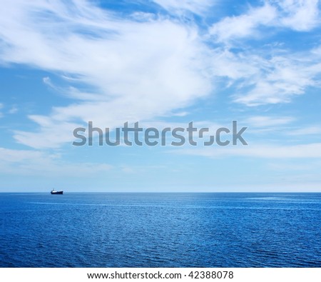 Alone ship in blue sea