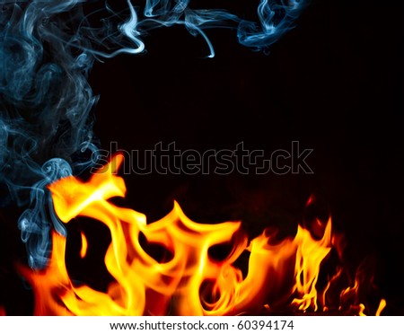Fire and blue smoke