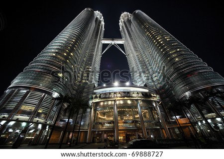 KUALA LUMPUR - JANUARY 22: Petronas Twin Towers - tallest twin buildings in the world at the night January 22, Kuala Lumpur, Malaysia