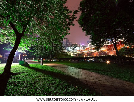 Path in a night city park. Malaysia. Kuala Lumpur