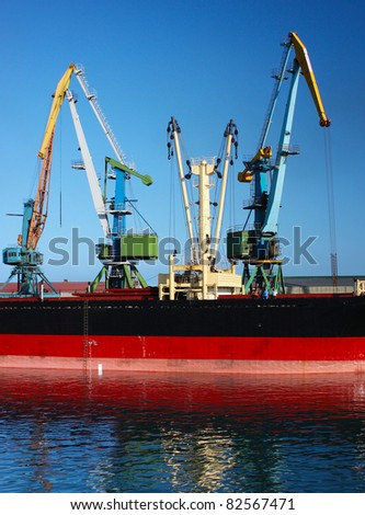 Group of marine cranes in a port