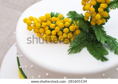 cake with sugar mimosa covered with mastic