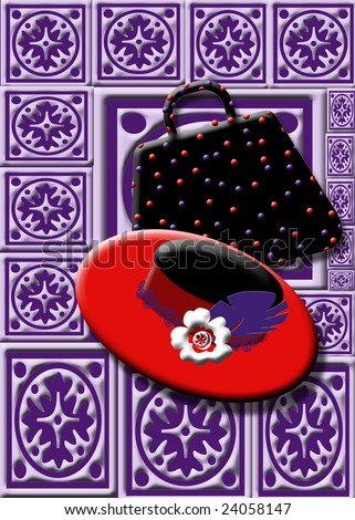 Print intended for the Red Hat Society of ladies.  Hat and purse.