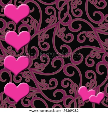 Hot Pink Hearts on black and pink paisley print