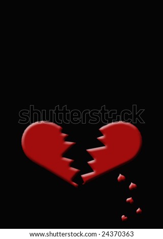 stock photo Black background with red broken heart bleeding little hearts