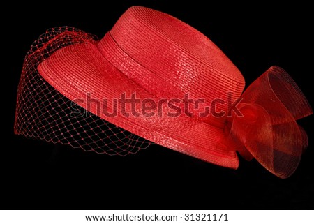 Vintage Retro red hat with netting veil and overlapping rim