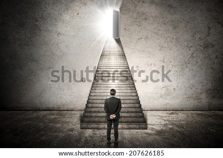 businessman waiting to get a heaven door