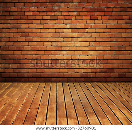 Wooden Floor Design on Vintage Brick Wall And Wood Floor Texture Interior Stock Photo