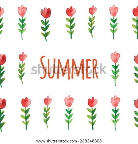 Watercolor tulip flowers. Summer is coming illustration.