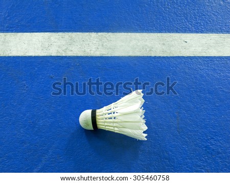 Shuttlecock for play badminton on blue floor of court