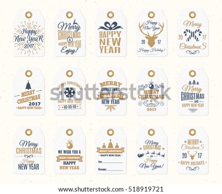 Christmas label set elements vector gold color with santa and deer, christmas ball, snowflake, gift, sweet on holiday background. Christmas emblem. Happy New Year. decoration element.