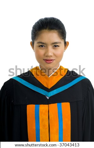 White Graduation Dress on Thai Student At With Graduation Dress  Isolated On White   Stock Photo