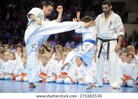 WARSAW, POLAND - APRIL 18, 2015 : European Championships Karate Shinkyokushin 2015 o/p fighters full contact