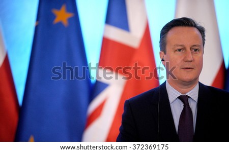 WARSAW, POLAND - FEBRUARY 5, 2016 : British Prime Minister David Cameron during meeting with Prime Minister of Poland Beata Szydlo