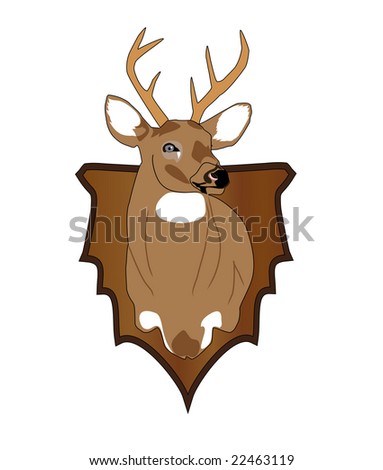 Whitetail deer head on a wood panel.