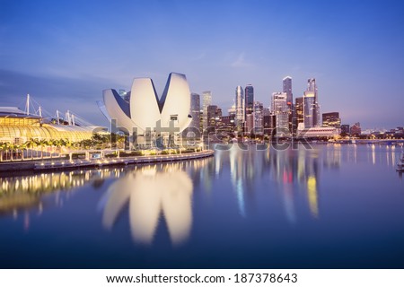Marina Bay, Singapore. Night image of the Central Business District of Singapore.