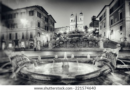 Vintage style photograph of the Spanish Steps in  Rome - Italy. ( Grain, dirt and scratches added in post process.)