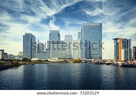Canary Wharf view from West India Docks.