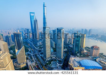 Shanghai Skyline with its newly built  iconic skyscrapers.