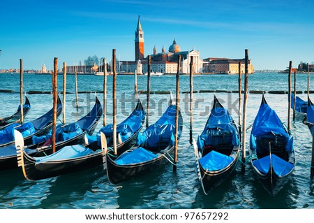 San Giorgio Maggiore church and gondolas in Venice - Italy