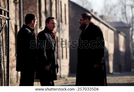 AUSCHWITZ, POLAND - DECEMBER 10, 2014: British Prime Minister David Cameron during the visit in the Nazi concentration camp Auschwitz -- Birkenau. Poland