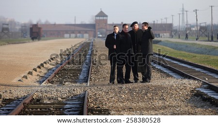 AUSCHWITZ, POLAND - DECEMBER 10, 2014: British Prime Minister David Cameron during the visit in the Nazi concentration camp Auschwitz -- Birkenau. Poland